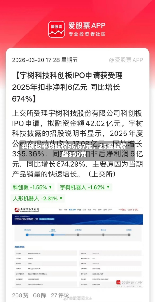 科创板平均股价56.67元，25股股价超300元-第1张图片