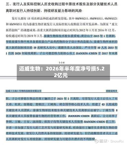 迈威生物：2026年半年度净亏损5.22亿元-第2张图片
