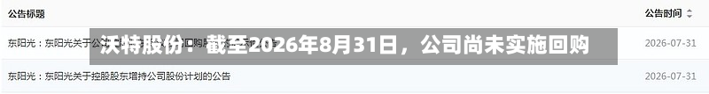 沃特股份：截至2026年8月31日，公司尚未实施回购-第1张图片